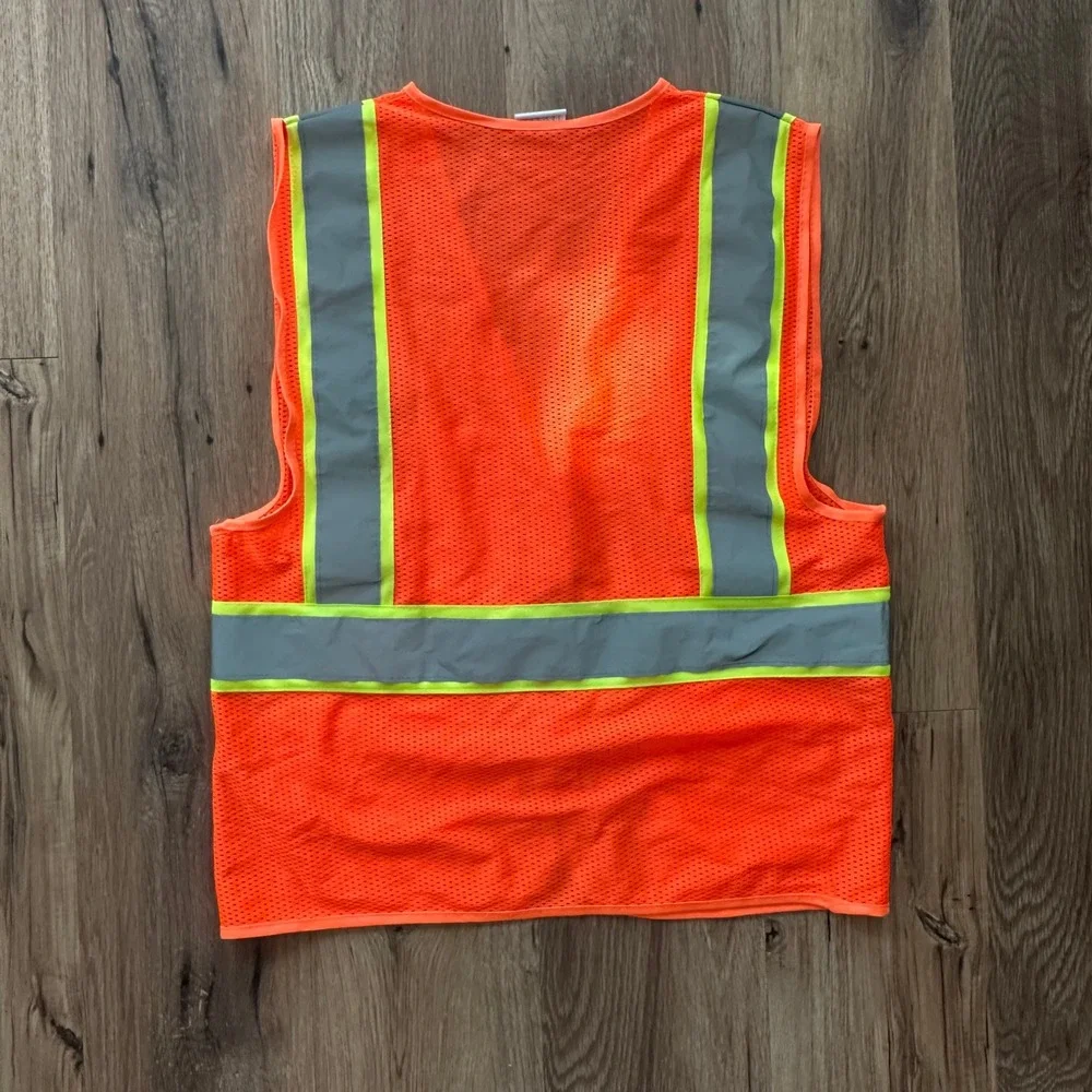 Hi-Vis Orange Mesh Safety Vest Reflective Striped Zipper Pockets EN 471 Large - Picture 5 of 5